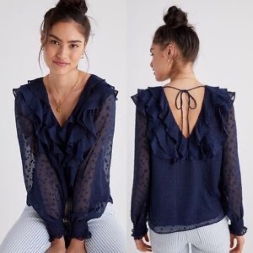 NWT - Anthropologie Navy Hutch Ruffle Blouse - Small